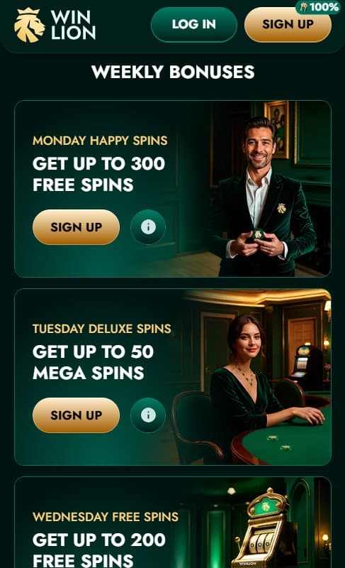 WinLion weekly bonuses